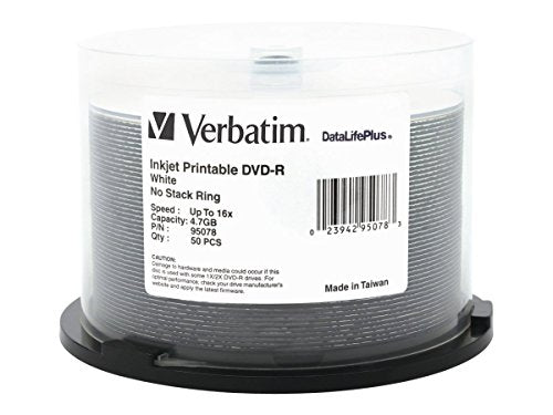 Verbatim DataLifePlus DVD-R 4.7GB 16X Inkjet Printable, 50 Pack