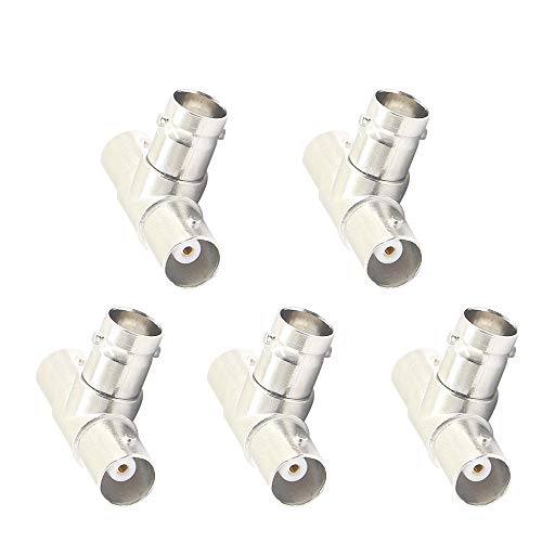 PNGKNYOCN 3 Way BNC Splitter?T Type Female to Female Jack Coaxial Connector Splitter for Coaxial Cable, CCTV, Antenna(5-Pack)