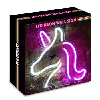 Isaac Jacobs 13" x 13" inch LED Neon Pink and White Unicorn Wall Sign For Cool Light, Wall Art, Bedroom Decorations, Home Accessories, Party