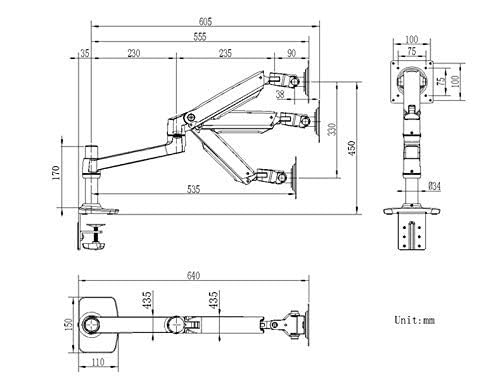 XSJ8013C Aluminum Alloy Ultra Long Arm LED LCD Monitor Holder Table Clamping Full Motion Monitor Mount Support (Black)