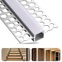 JWTCLUST 10 Pack Plaster-in Drywall Recessed Led Strip Channel Diffuser 3.3ft/1Meter Aluminum U Track for LED Tape Trimless Lighting Wall and Ceiling