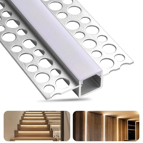 JWTCLUST 10 Pack Plaster-in Drywall Recessed Led Strip Channel Diffuser 3.3ft/1Meter Aluminum U Track for LED Tape Trimless Lighting Wall and Ceiling