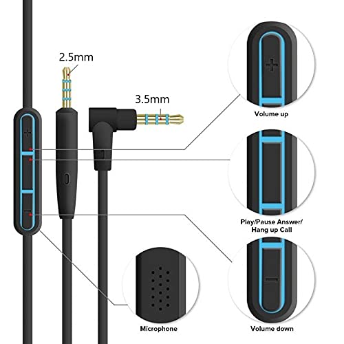 EARLA TEC Replacement Audio Cable Cord Extension Wire for Bose QuietComfort QC25 QC35 Headphones with in line Mic Volume Control (Black)