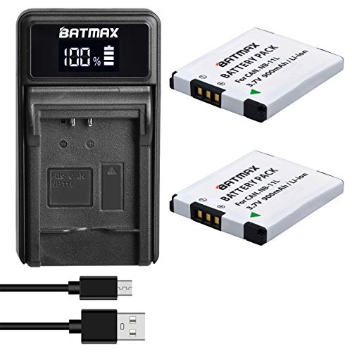Batmax 2Pcs NB-11L NB-11LH Battery + USB LED Charger for Canon PowerShot A2300, A2400, A2500, A2600, A3400, A3500, A4000, ELPH 190, 180, 170, 160