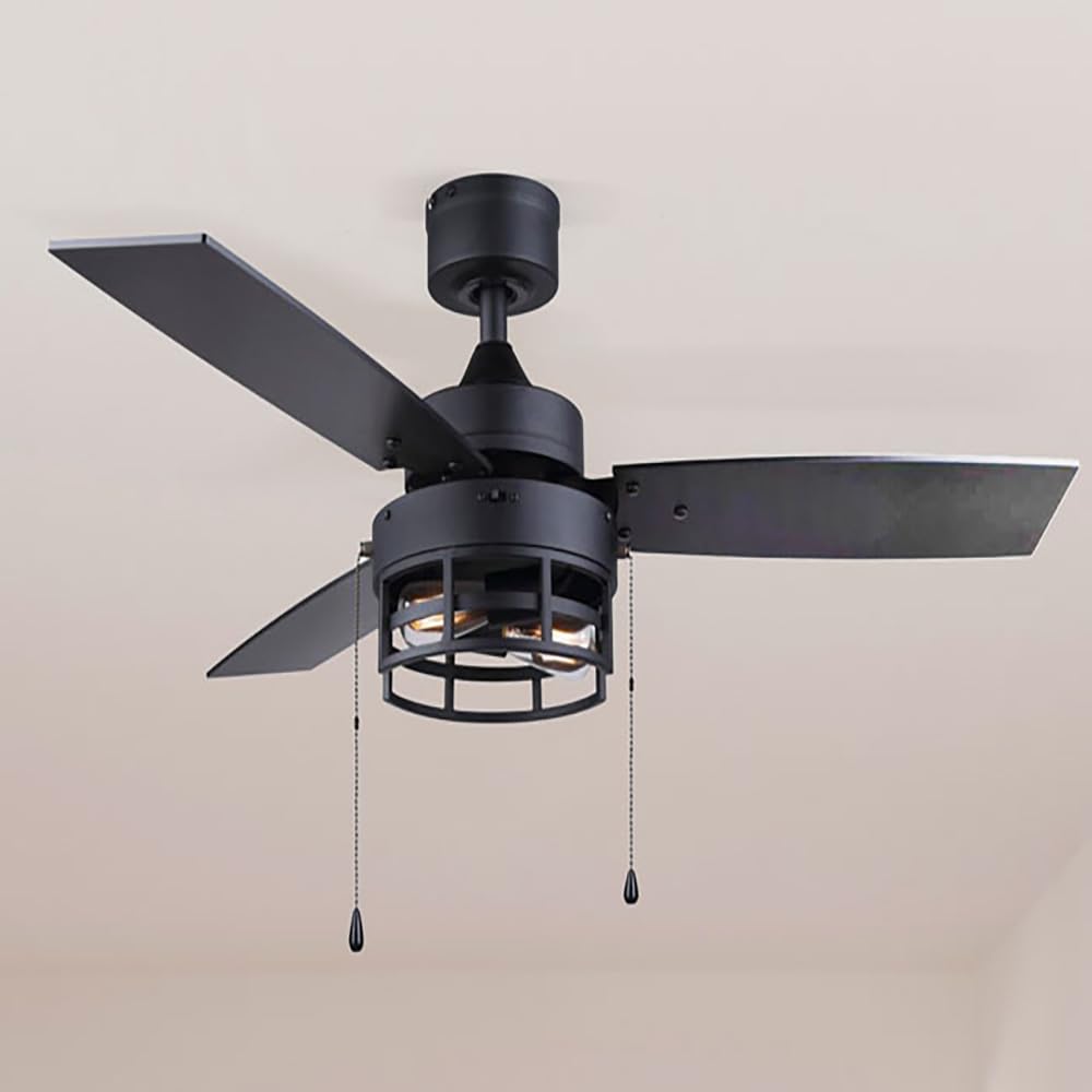 Canarm Attley Matte Black 42" Ceiling Fan - Contemporary Style with 3 MDF Blades, Efficient Downrod Mount, Pull Chains, Bulbs Included