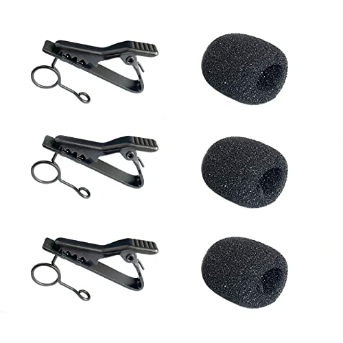 Luwigs 3pcs Lavalier Microphone Metal Tie Clips with 3pcs Lapel Mic Windscreen Foam Covers, Lapel Microphone Replacement Kit, Metal Lapel Mic Clips