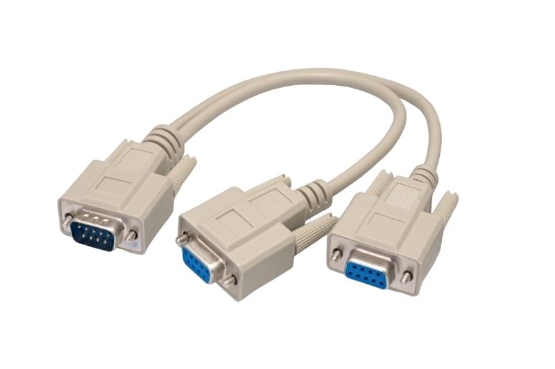 CompuCablePlusUSA RS-232 Serial Cable Splitter Y Cable, Shielded, Molded, Beige, 12 Inches (Including Connectors) (DB9 Male to DB9 Female x 2)