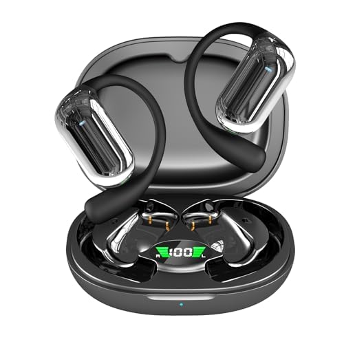 Bitstik Open-Ear Wireless Headphones Bluetooth Earbuds LED Power Display Charging Case Ear Buds Earhook Over-Ear Earphones for Workout Sports TV…
