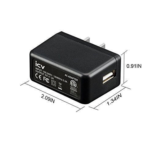 icv USB Wall Charger - 5V 2A AC Power Adapter with US Plug for Phone, Tablet and Other Related USB Powered Devices Small and Lightweight - Designed