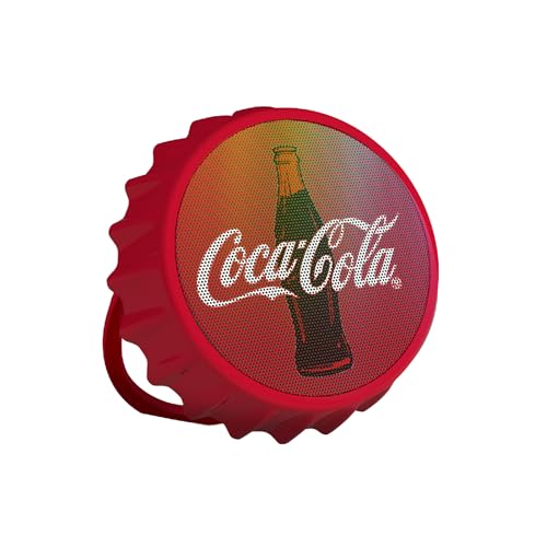 Coca-Cola Bottle Cap Shaped Bluetooth Speaker with Kickstand, Color Changing Light, FM Radio, 6H Playtime, Micro SD Card, Aux Port