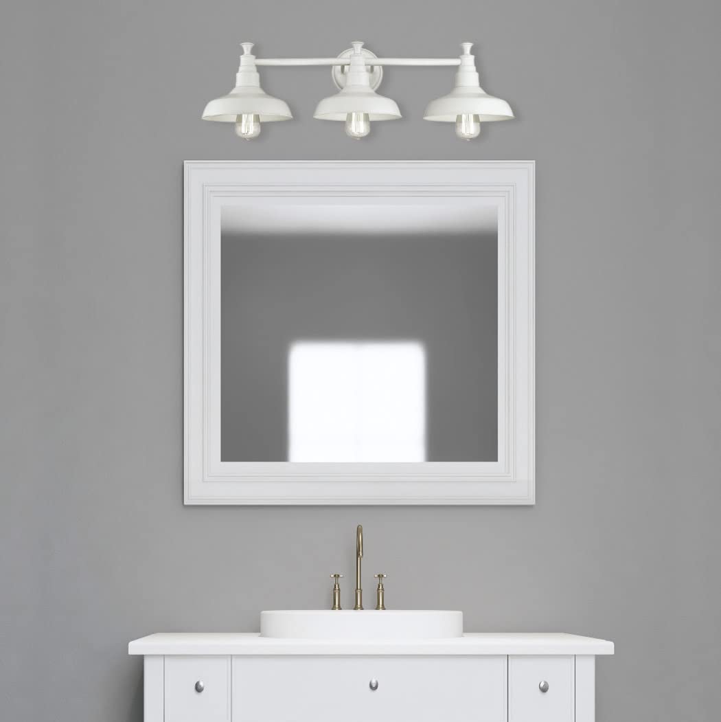 Design House 579656 Kimball Industrial Farmhouse 3-Light Indoor Bathroom Vanity Light with Metal Shades for Over the Mirror, Antique White