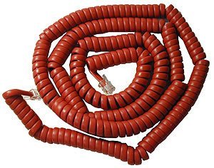 Cablesys Coiled Telephone Handset Cord for Use with PBX Phone Systems, VoIP Telephones - 25 Ft Uncoiled, Rj22, 1.5 Inch Lead on Both Ends, Cherry Red