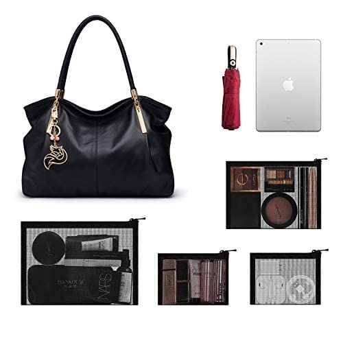 EASYFUN 4PCS Mesh Makeup Pouch – Zipper Cosmetic Organizer Bags for Women, Travel Toiletry Pouches for Small Items, Black Set