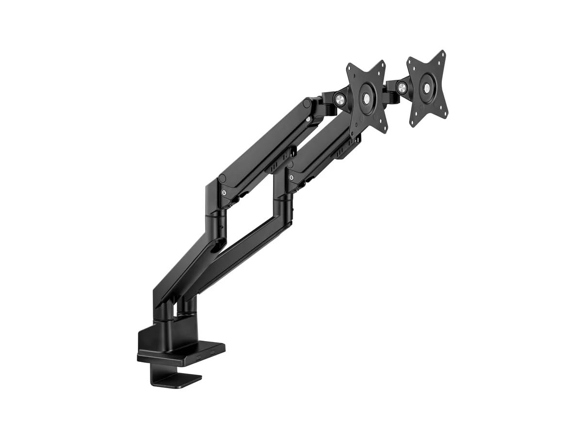 Monoprice Low Profile Dual Monitor Gas Spring Desk Mount - Up to 32in/19.8 lbs Screens, Detachable VESA 100x100/75x75 Plate, 180 Degree Wall Stop