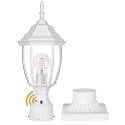 PARTPHONER Dusk to Dawn White Outdoor Post Light with Pier Mount Base, Waterproof Pole Lantern Light Fixture, Exterior Lamp Post Lantern Head