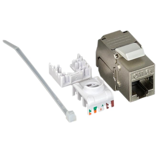 CableWholesale Cat6a RJ45 Keystone Jack, Toolless Cat6a Female Shielded Jack, 10gig Ethernet, Silver