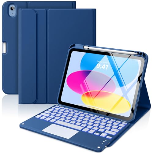 MoKo Touch Keyboard Case for iPad (A16) 11th/10th Gen, Navy Blue