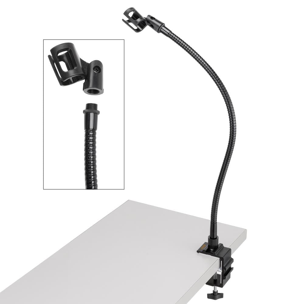 AURAY Microphone Arm Stand Long 20'' Sturdy Gooseneck Mic Stand Adjustable Microphone Arm Stand with Clamp - Flexible Mike Stand Podium Compact Mic