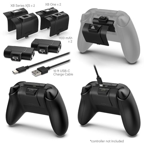 Nyko Xbox Power Kit Plus for Xbox Series X|S/One - Rechargeable Battery Kit with 2 Batteries, Black Covers, 10-Foot USB-C Charge Cable - Ultimate Xbox