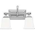 Quoizel Nicholas Vanity Lights, 15 Inch 2-Light Polished Chrome Bathroom Lighting Fixtures Over Mirror, 100W, Opal-Etched Frosted Glass, Mid-Century