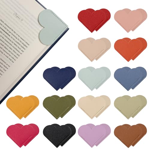 Yuoyar 30 Packs Leather Heart Bookmarks for Book Lovers, Cute Gifts (Solid Color)
