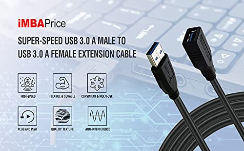 iMBAPrice USB 3.0 Extender - 15ft SuperSpeed USB A Male to A Female Extension Cable (Black)