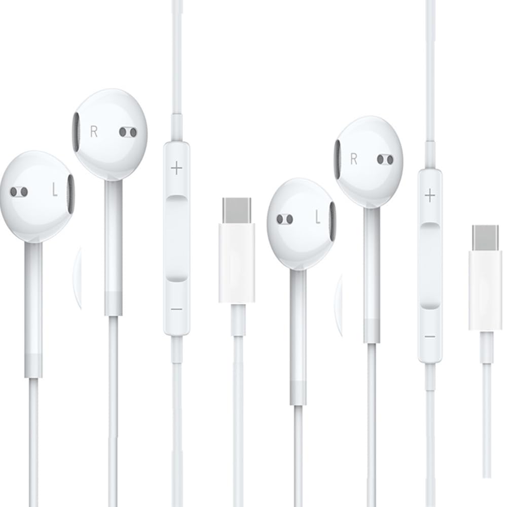 USB C Headphones Wired for iPhone 16/15, 2 Pack Type C Wired Headphones Earbuds Earphones in-Ear HiFi Stereo Sound with Mic Volume Control for iPhone…