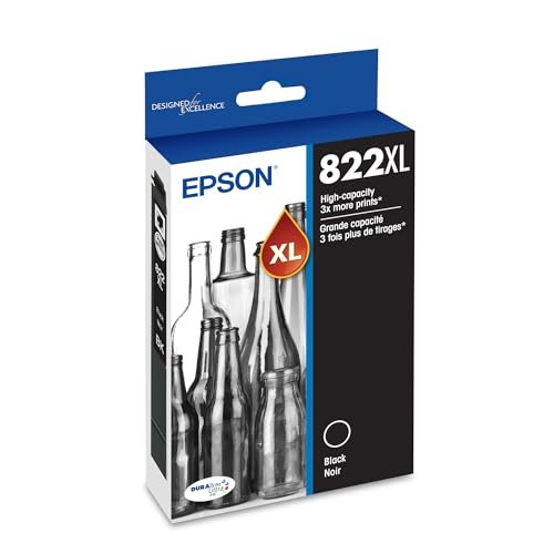 EPSON 822 DURABrite Ultra Ink High Capacity Black Cartridge (T822XL120-S) Works with WorkForce Pro WF-3820,3823, 4820, 4830, 4833, 4834
