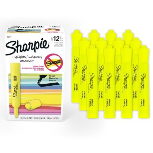 Sharpie Tank Highlighters, Chisel Tip, Fluorescent Yellow, 12 Count