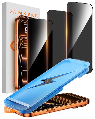 Mkeke for iPhone 17 Pro Privacy Screen Protector 3 Pack 25° Anti Spy 9H+ Tempered Glass Military-Grade Drop Protection Easy Installation Shockproof