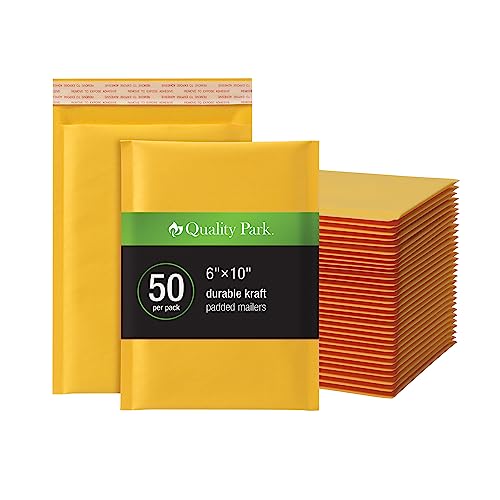 Quality Park Bubble Mailers, 6 x 9 Shipping Envelopes, Self-Seal, Durable Brown Kraft Padded Envelopes, Redi-Strip Peel Off Closure, 50 Per Box