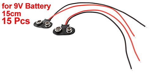 uxcell 15Pcs 15cm Wire 9V 9 Volt Battery Clip Connector Lead T Type