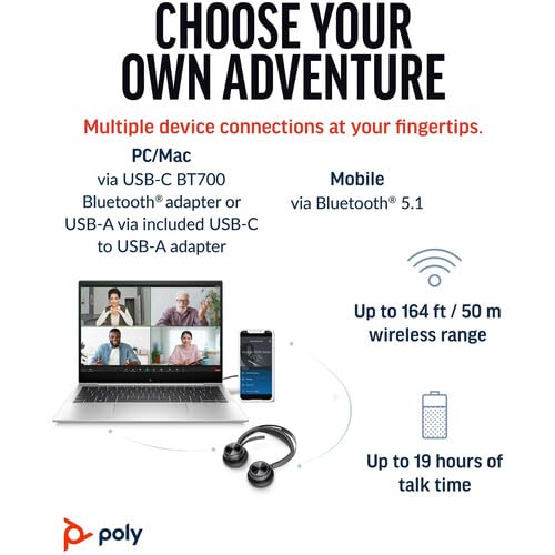 Poly (Plantronics Voyager Focus 2 UC Stereo Bluetooth USB-C-C Headset +USB-C/A Adapter (Microsoft Teams Certified) (9T9J6AA) Bundle Including: Goby…
