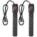 Amazon Basics 6-Outlet Surge Protector Power Strip with 200J Protection, Circuit Breaker, 2ft Extension Cord, Black, 2-Pack