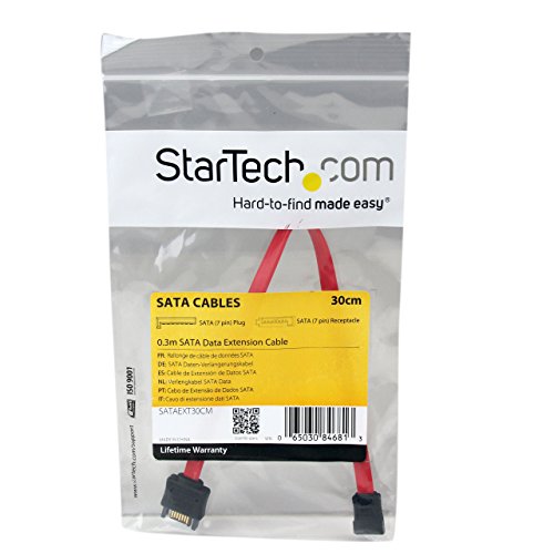 StarTech.com 0.3m SATA Extension Cable - 30cm 7 pin SATA Extension - 7 pin SATA Extension Cable - 7 pin SATA Extension cord, Red, 1 Count (Pack of 1)