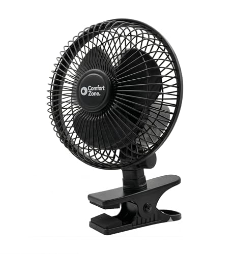 Comfort Zone 6-Inch Corded Clip-On Personal Fan - 2-Speed Quiet Desk Fan with 360° Rotation, Fully Adjustable Tilt & Secure Strong Clamp - Mini Air