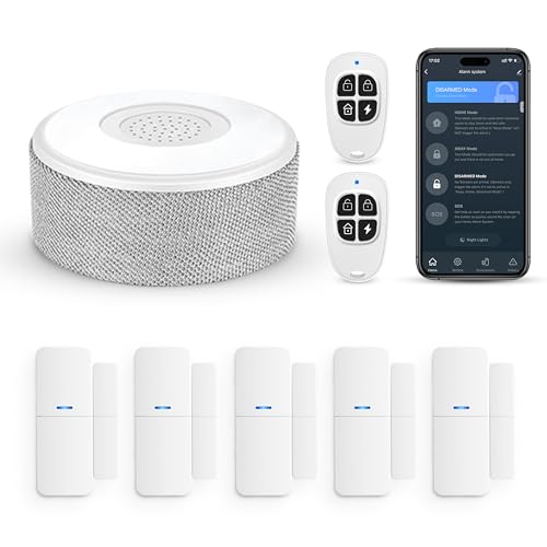 WiFi Door Alarm System, Wireless DIY Smart Home Security System, with Phone APP Alert, 8 Pieces-Kit (Alarm Siren, Door Window Sensor, Remote), Work