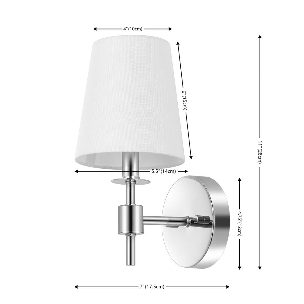 SAFAVIEH Lighting - Dalany 11-Inch Wall Sconce Set of 2 - Chrome - Fabric Shade - Modern Compact Design - Ideal for Vanity, Hallway, Bedroom, Bathroom