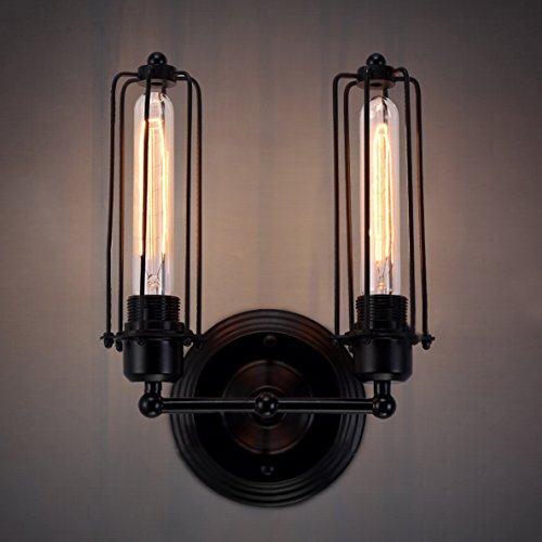 Industrial Pipe Metal Tubular Wall Lamp-LITFAD 2 Heads Retro Rustic Punk Steam Wall Sconce Vintage Edison Wall Mounted Light B
