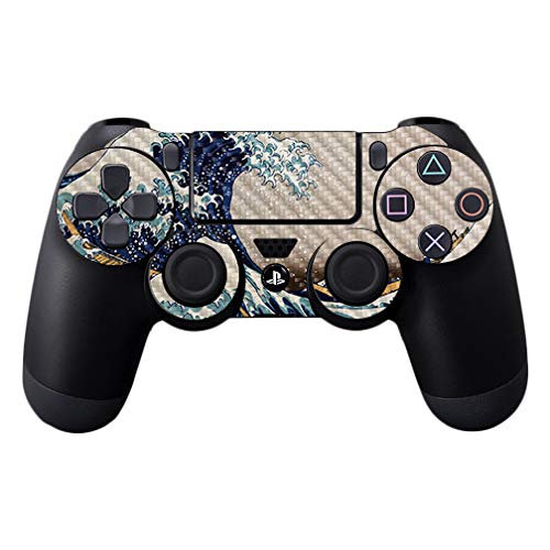 MightySkins Carbon Fiber Skin for Sony PS4 Controller - Great Wave of Kanagawa | Protective, Durable Textured Carbon Fiber Finish | Easy to Apply