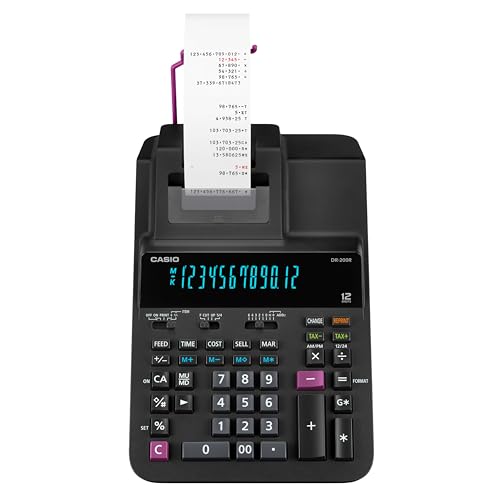 Casio DR-200R-BK Printing Calculator with 2-Color Printing, 12-Digit Front Luminous Display, 4.4 Lines Per Second Speed, Professional Business