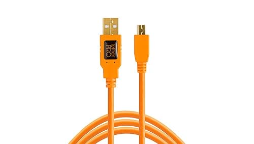 Tether Tools TetherPro USB 2.0 to Mini-B 5-Pin Cable | for Fast Transfer and Connection Between Camera and Computer | High Visibility Orange | 15 Feet