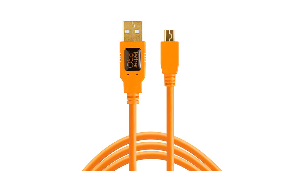 Tether Tools TetherPro USB 2.0 to Mini-B 5-Pin Cable | for Fast Transfer and Connection Between Camera and Computer | High Visibility Orange | 15 Feet