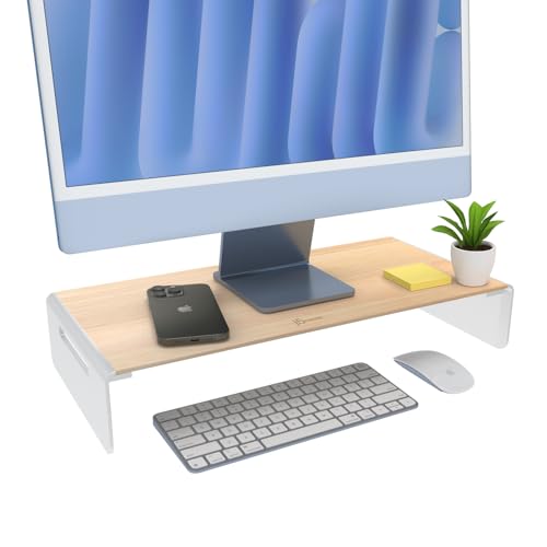 j5create Premium Monitor Stand, Made with Elegant Wood and Sleek Aluminum Material, Display/TV/Screen/Printer/Laptop Riser, Max Load 88 lbs/ 40 kg