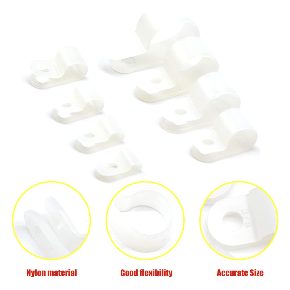 Hocansen 160Pcs Plastic Cable Clamps 8 Size Wire Cable Clips Kit 1/8" 3/16" 1/4" 5/16" 3/8" 1/2" 5/8" 3/4" Nylon Wire Clamp,Cord Fastener Clamp