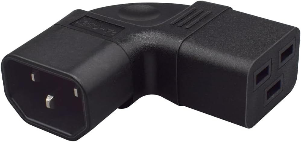 Tekit 2-Pack PDU UPS C14 to C19 Power Converters Travel Plug Adapter, IEC 320 C14 to Left Angle C19 3 Prong Adapter,Elbow Plug C14 to C19 Electrical…