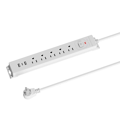 10 Ft Power Strip Surge Protector with USB Ports, Flat Plug Extension Cord, 5 AC Outlets and 3 USB Charging Ports, Wall Mountable for Home, Office