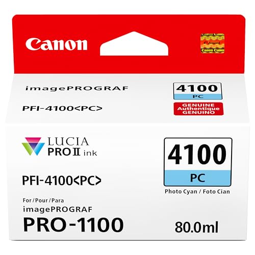 Canon PFI-4100 Genuine Photo Cyan Ink Tank, Compatible with imagePROGRAF PRO-1100 Printers