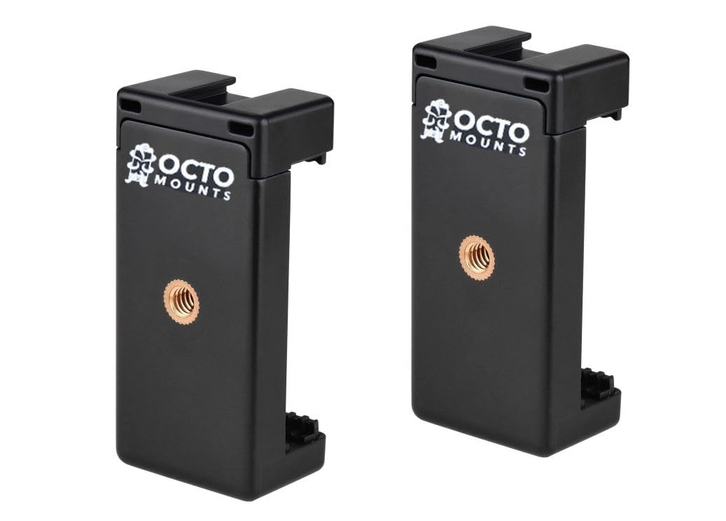 OCTO MOUNTS - 2 Pack Universal Smartphone Holder Set for Mounting Any Phone. Has Camera Screw (1/4-Inch 20), Easily Connect Your Cell Phone to GoPro