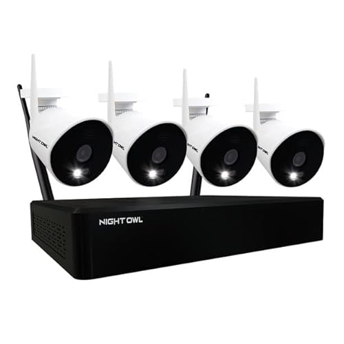 Night Owl Security Camera System, 10 Channel Wi-Fi NVR with 1TB Hard Drive, 4 Wi-Fi IP 1080p HD Spotlight Surveillance Bullet Cameras, 2-Way Audio